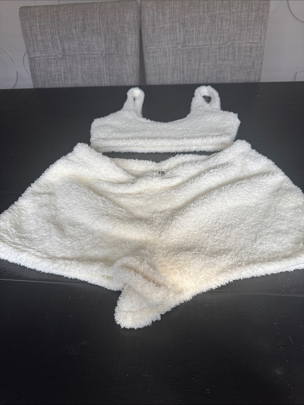 Cozy White Plush Sleep Set - Bralette & Shorts